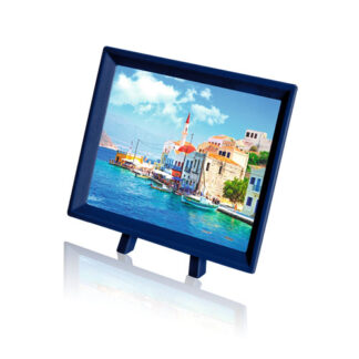 A blue Beautiful Greece Bay puzzle frame with a picture on it.