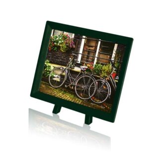 A green Seashell on the Beach picture frame with a bicycle puzzle on it.