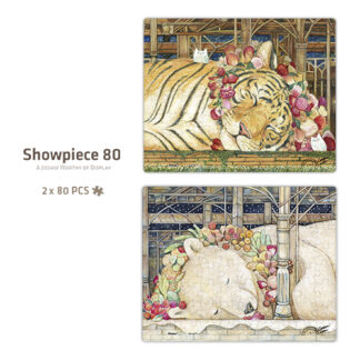 A captivating puzzle featuring two pictures of a majestic tiger, one showcasing its fierce countenance and the other capturing its serene sleep - Sweet Dreams.