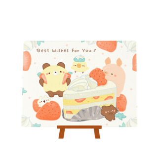 A "Best Wishes For You Puzzle Card" with a cake and kawaii characters.
