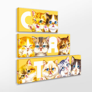 Puzzle featuring three C. A. T.s on a vibrant yellow background.