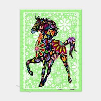 A colorful drawing of a horse on a Forever blue background, creating a vibrant puzzle for the eyes.