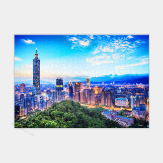 A Forever blue puzzle featuring the skyline of Taiwan.