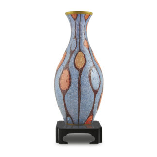 The Dragon and the Phoenix - A Good Omen Puzzle Vase on a puzzle stand.